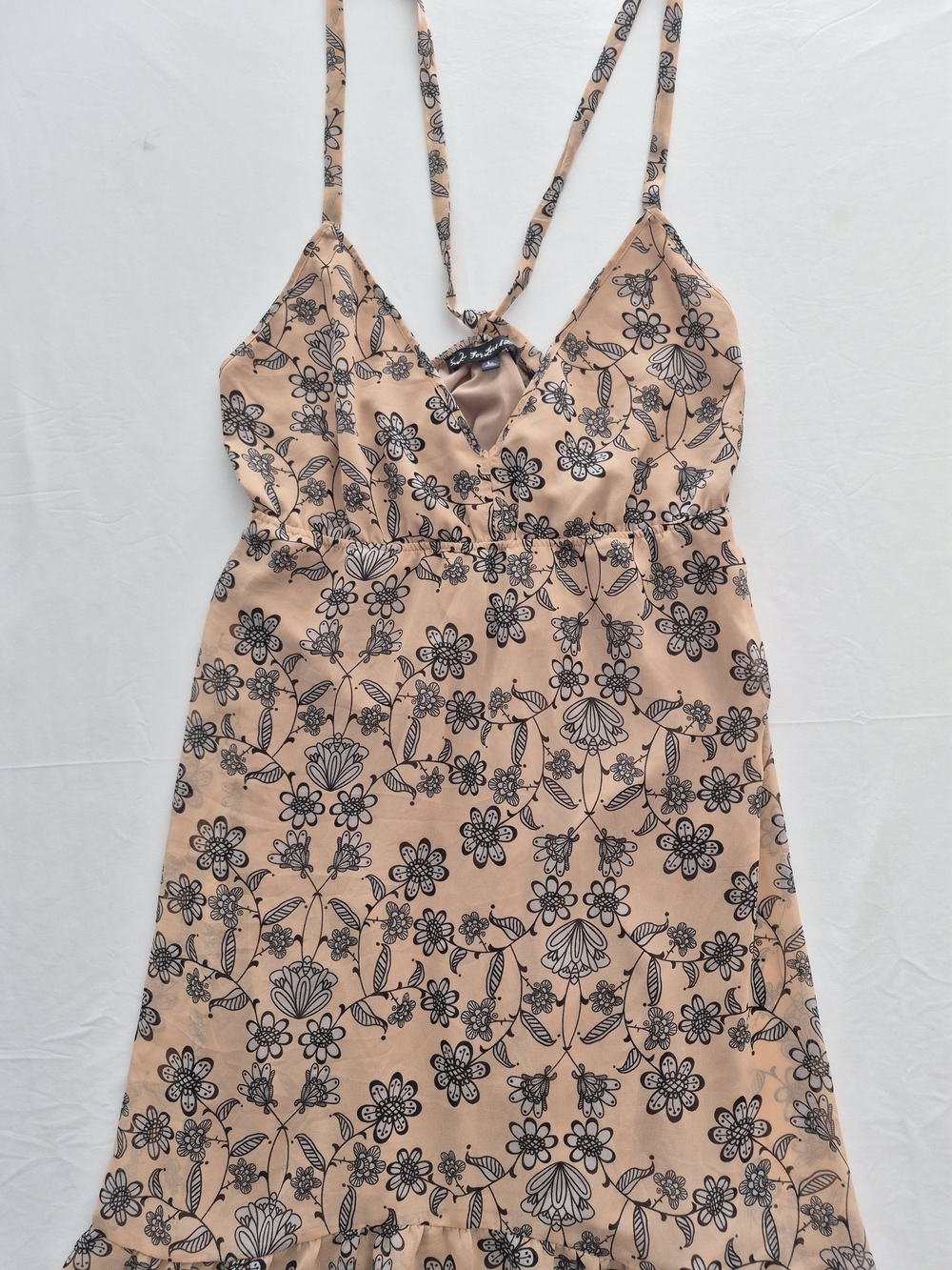 For Love & Lemons Peach Floral Midi Slip Dress with Neck Scarf Size L - Picture 8 of 13